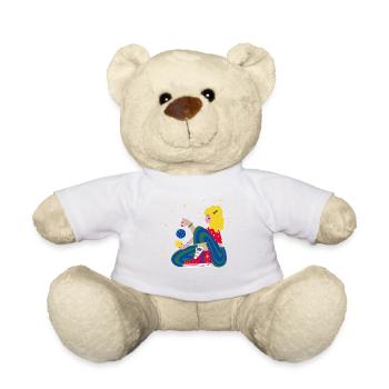 Fille de Noël avec des étoiles rouge-bleu-vert - Nounours - blanc - Devant