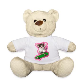 Kitty patineur joyeux avec planche à roulettes verte - Nounours - blanc - Devant