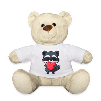 Waschbär mit rotem Herz - Entzückende Karikatur - Teddy - Weiß - Vorne