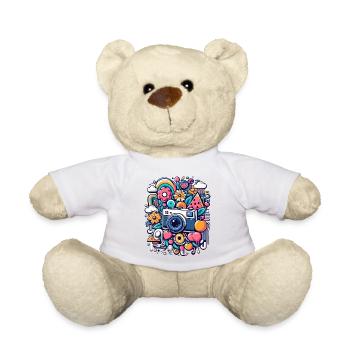 Colorful Collage with Camera - Teddy Bear - white - Front
