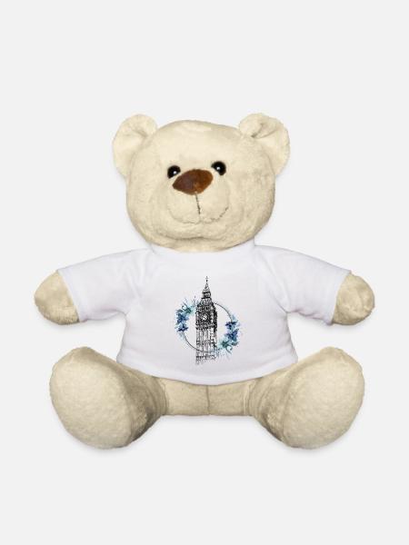 London Big Ben England Blumen Line Art Kunst - Teddy - Weiß