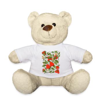 Herz-Erdbeeren – Romantische Natur-Illustration - Teddy - Weiß - Vorne