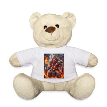 Fierce red-skinned Oni wielding iron club amid dar - Teddy Bear - white - Front