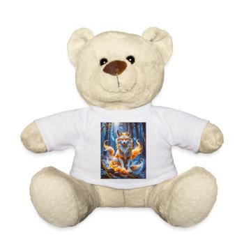 Elégant Kitsune à plusieurs queues avec feu de renard rougeoyant - Nounours - blanc - Devant