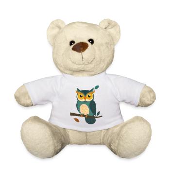Weise Eule auf Ast – Charmantes Tierdesign - Teddy - Weiß - Vorne