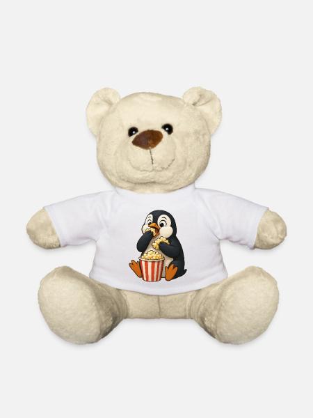 Niedlicher Pinguin mit Popcorn im Kino Filmfreunde - Teddy - Weiß
