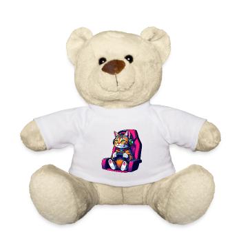 Retro Gamer Cat with Headset and Controller - Teddy Bear - white - Front