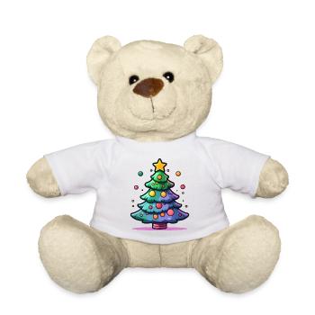 Festive Christmas Tree with Colourful Ornaments - Teddy Bear - white - Front