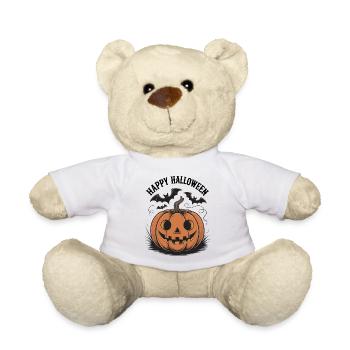 Fröhlicher Halloween-Kürbis mit Fledermäusen - Teddy - Weiß - Vorne