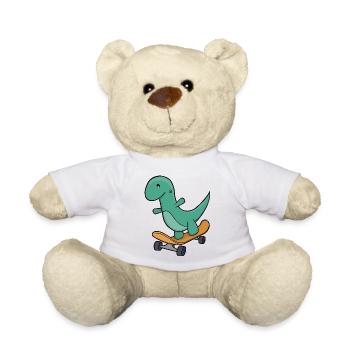 Playful Dinosaur on Skateboard - Teddy Bear - white - Front