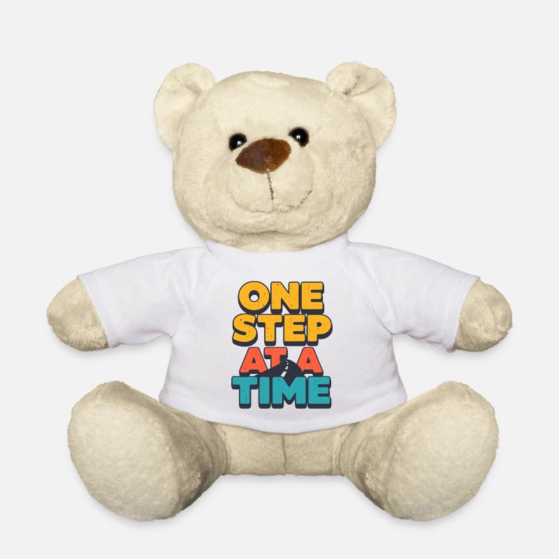 One Step at a Time Retro Motivational Design - Teddy Bear - white