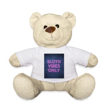 Sloth Vibes Only Neon Font on Brick Wall - Teddy Bear - white - Front