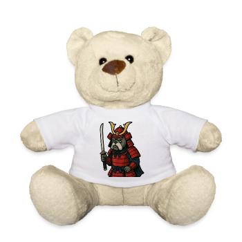 Samouraï Bulldog tenant un katana en armure rouge - Nounours - blanc - Devant