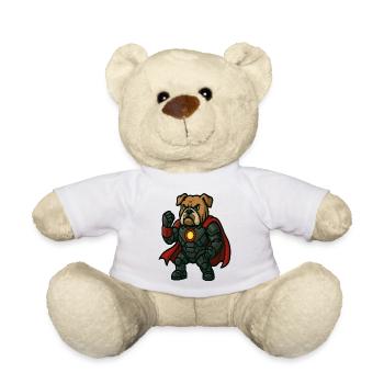 Armored Superhero Bulldog with Cape Cartoon - Teddy Bear - white - Front