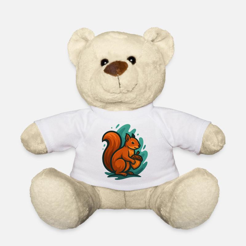 Eichhörnchen mit Nuss in bunten Wellen - Teddy - Weiß
