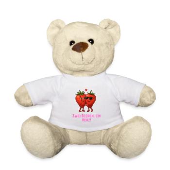 Zwei Beeren ein Herz - Erdbeeren Paar - Teddy - Weiß - Vorne