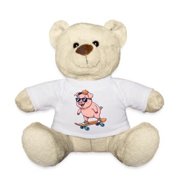 Funny Pig Skating on Skateboard Cartoon Skater - Teddy Bear - white - Front