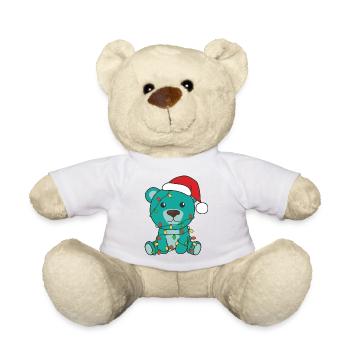 Christmas Bear With Santa Hat And Lights - Teddy Bear - white - Front