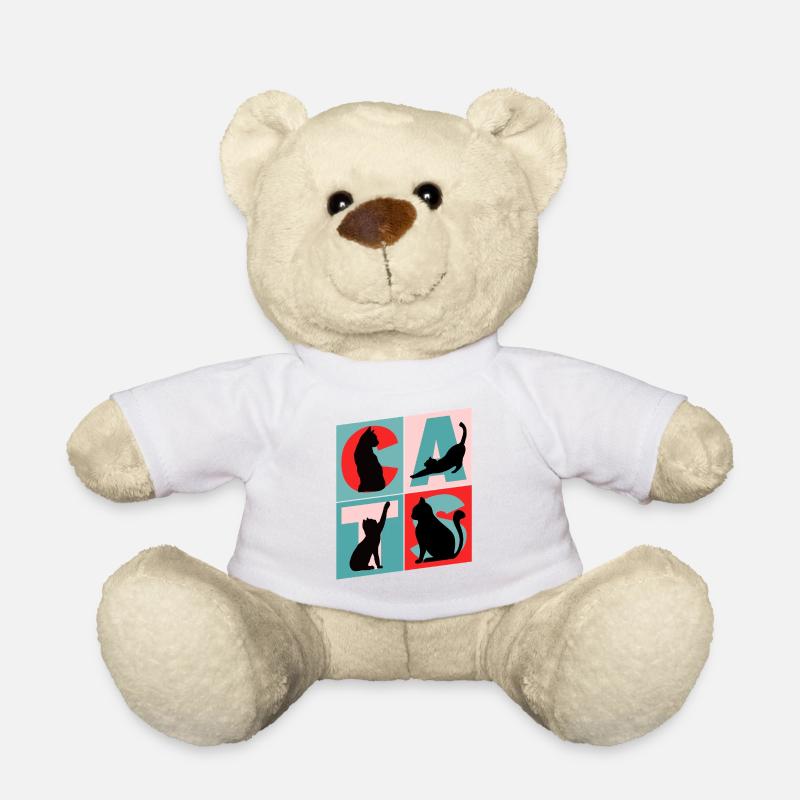 Cat Cat Kitten Kitty Silhouette Vintage Retro - Teddy Bear - white
