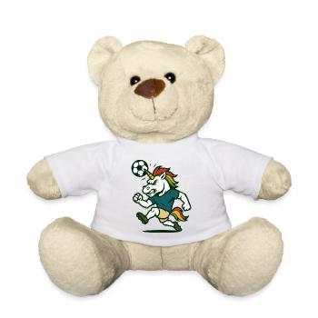 Unicorn Fußballmaskottchen köpft den Ball - Teddy - Weiß - Vorne
