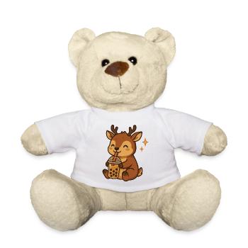 Hirsch mit Bubble Tea kawaii Hirsch - Teddy - Weiß - Vorne