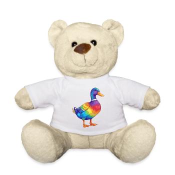 Colorful Duck Rainbow Pop Art Watercolor - Teddy Bear - white - Front