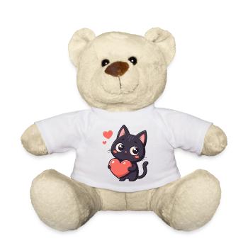 Chat noir cœur kawaii - Nounours - blanc - Devant