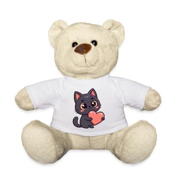 Schwarzes Katzenherz - Teddy - Weiß - Vorne