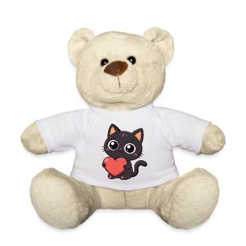 Kawaii black cat holding a red heart - Teddy Bear - white - Front