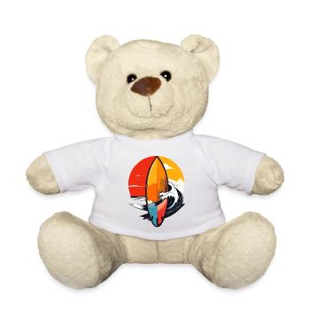 Surfboard Wave Red Sunset Waves Surfer Motif - Teddy Bear - white - Front