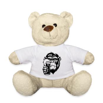 Monkey holding a drink with foam - Teddy Bear - white - Front