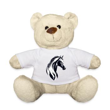 Black White Horse Head Drawing Sketch - Teddy Bear - white - Front
