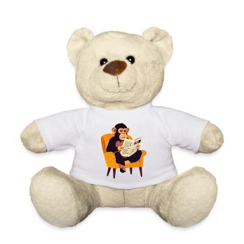 Affe liest Zeitung im Sessel lustiges Affen Motiv - Teddy - Weiß - Vorne