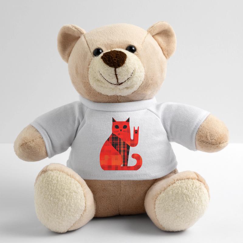 Red Cat Plaid Pattern Modern Teddy Bear