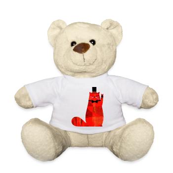 Red cat with bow tie and top hat - Teddy Bear - white - Front