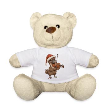 Un oiseau émeu de Noël jouant du violon - Nounours - blanc - Devant