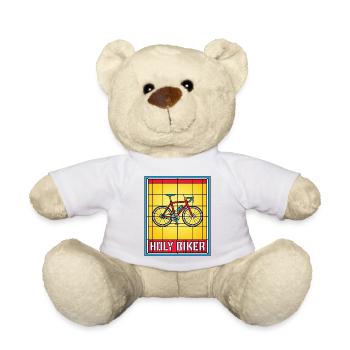 Holy Biker Stained Glass Bicycle - Teddy Bear - white - Front