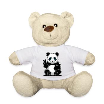 Panda Peace Sign Cartoon - Teddy Bear - white - Front