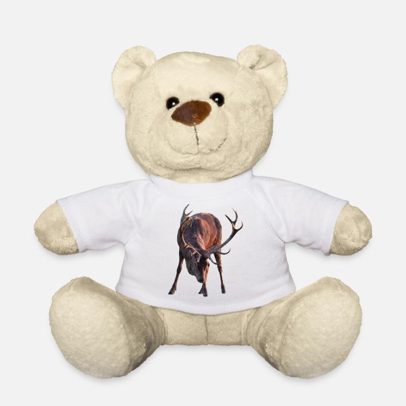 Stag with antlers in a stooped posture - Teddy Bear - white