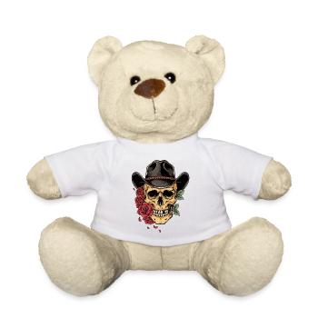 Skull Skull Cowboy Hat Red Roses Western - Nounours - blanc - Devant