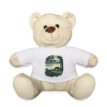 Dusk at Yellowstone Lake Wildlife Scene - Teddy Bear - white - Front