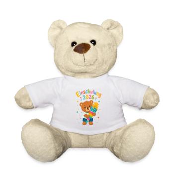 Einschulung 2026 Bär mit Regenbogenrakete - Teddy - Weiß - Vorne