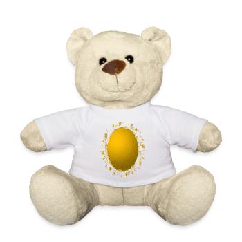 Ornement doré avec couronne de gui - Nounours - blanc - Devant