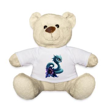 Dragon bleu à fleur violette - Nounours - blanc - Devant