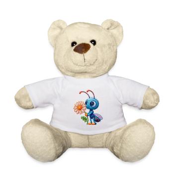 Biene im Stickerei-Look Blume Geschenk - Teddy - Weiß - Vorne