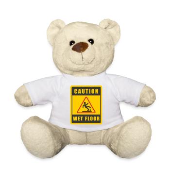 Caution Wet Floor Safety Warning Sign Yellow Icon - Teddy Bear - white - Front