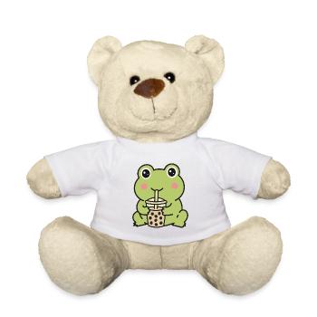 Süßer Kawaii-Frosch trinkt Bubble Tea Aufkleber - Teddy - Weiß - Vorne
