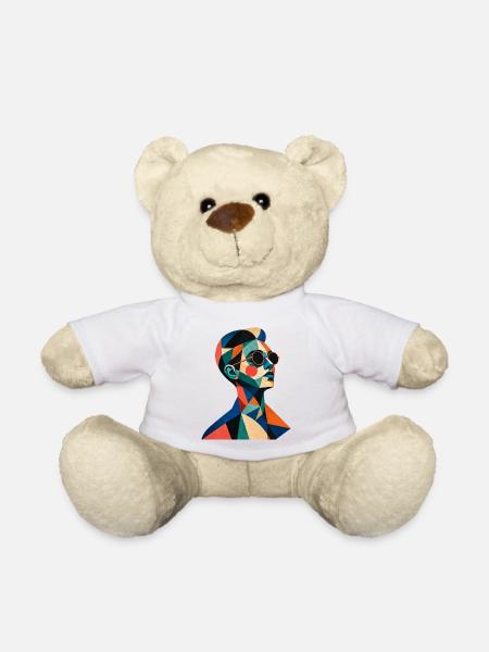 Geometric Color Portrait with Sunglasses - Teddy Bear - white
