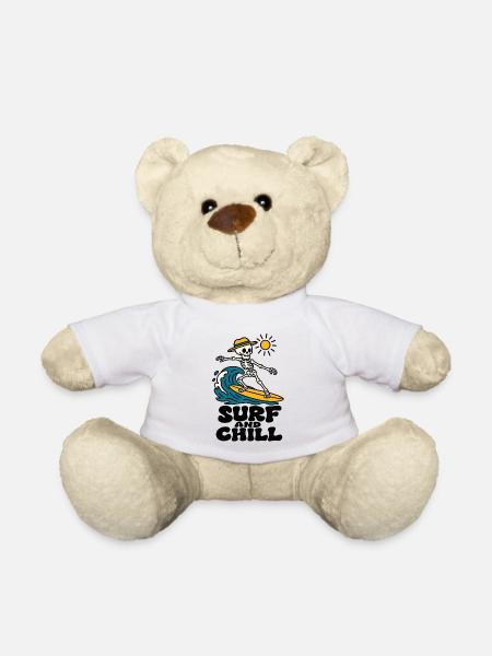 Surf and Chill Skelett Surfen Welle Sommer Shirt - Teddy - Weiß