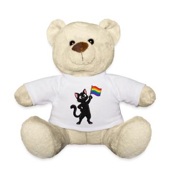 Pride-Katze mit Regenbogenflagge – Vielfalt - Teddy - Weiß - Vorne